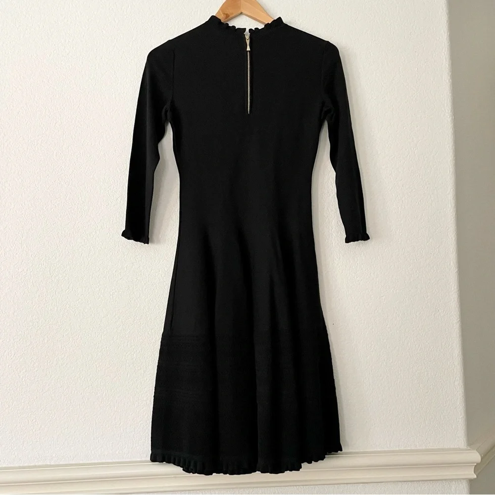 Kate Spade Sweater Dress Knit Pointelle Ruffle Neck Sleeves Fit & Flare Classic